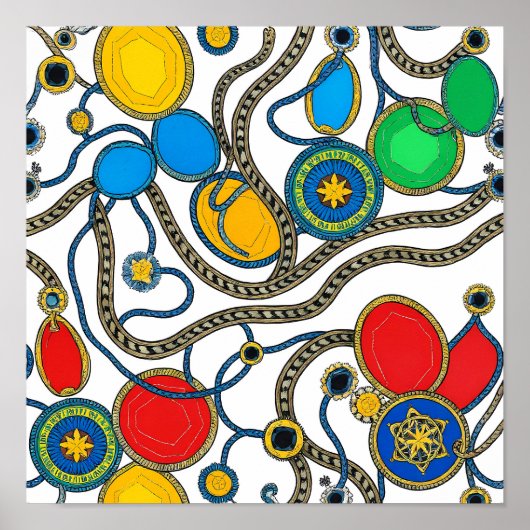 Seamless Flat Color Jewels Fabric and Paper ポスター (正面)