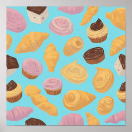Seamless Flat Color Undulating Pastry Pattern ポスター