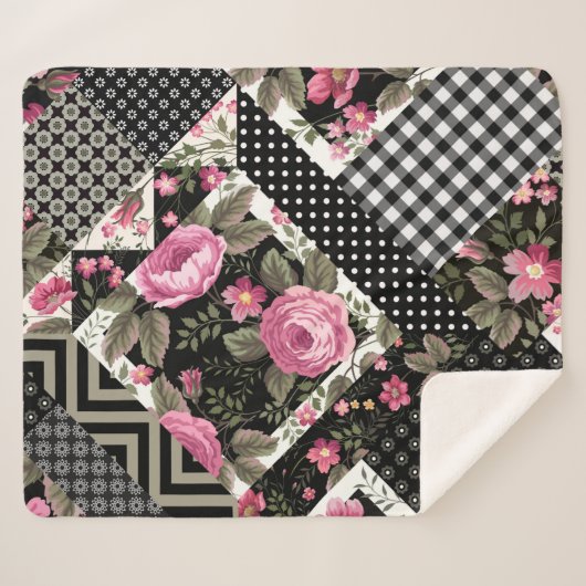 seamless floral patchwork pattern with geometrical シェルパブランケット (正面(横))