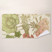 Seamless floral pattern. Green foliage,  pink gera バスタオル (バスタオル)