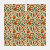 Seamless floral pattern in beige background ガラスオーナメント (裏面)