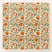 Seamless floral pattern in beige background ガラスコースター (正面)