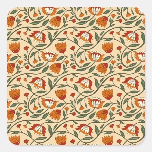 Seamless floral pattern in beige background スクエアシール (正面)