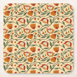 Seamless floral pattern in beige background スクエアペーパーコースター