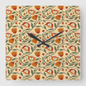 Seamless floral pattern in beige background スクエア壁時計 (正面)