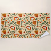 Seamless floral pattern in beige background ビーチタオル (正面)