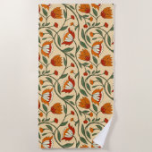 Seamless floral pattern in beige background ビーチタオル (正面)