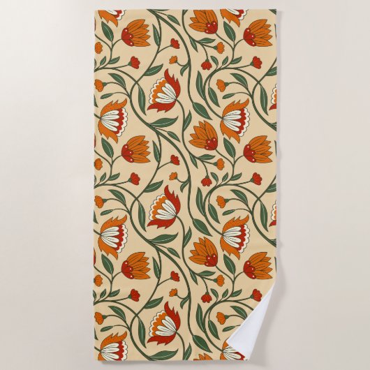 Seamless floral pattern in beige background ビーチタオル (正面)