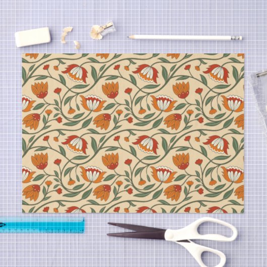 Seamless floral pattern in beige background 薄葉紙 (クラフト)