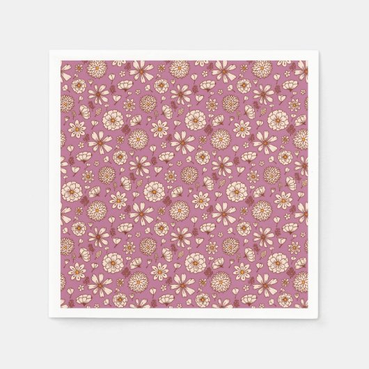 Seamless Floral pattern maroon スタンダードカクテルナプキン (正面)