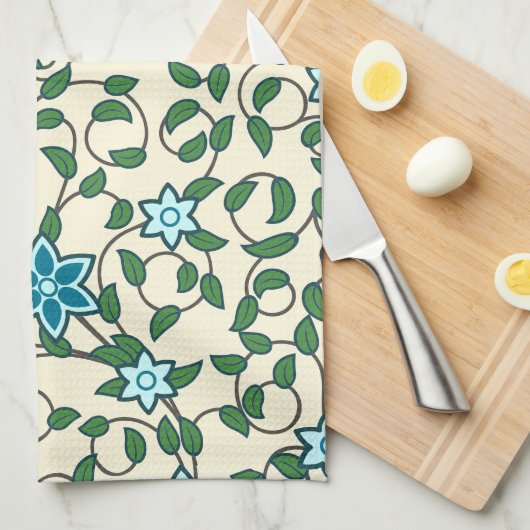 Seamless floral pattern on beige background キッチンタオル (四つ折り)