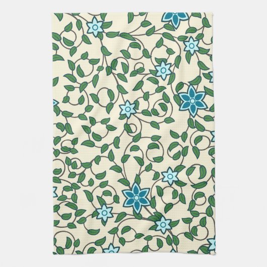 Seamless floral pattern on beige background キッチンタオル (縦)