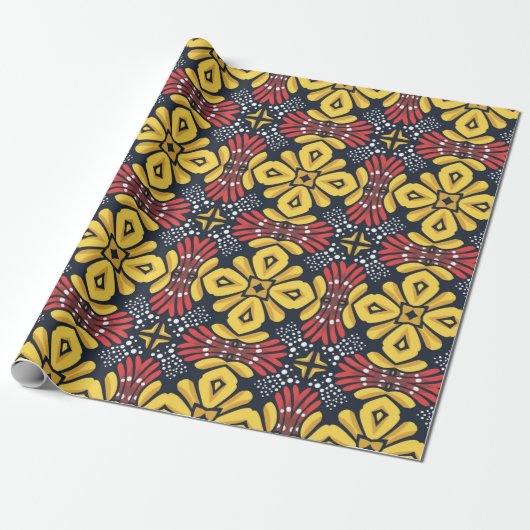 Seamless floral pattern on black background ラッピングペーパー (アンロールド)