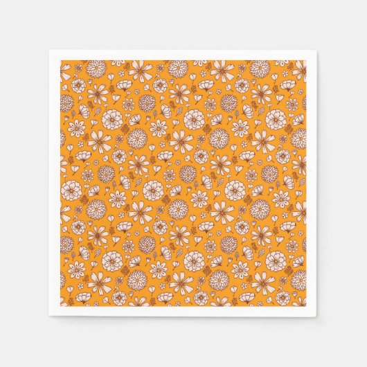 Seamless Floral pattern orange スタンダードカクテルナプキン (正面)