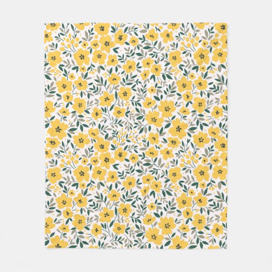 Seamless floral pattern,  Small yellow flowers. Wh フリースブランケット (正面)