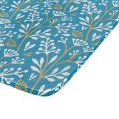 Seamless Floral Pattern: White and Gold on Blue カッティングボード (角)