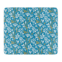 Seamless Floral Pattern: White and Gold on Blue