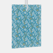 Seamless Floral Pattern: White and Gold on Blue ガラスオーナメント (正面右)