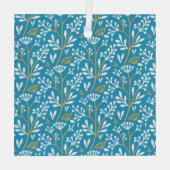 Seamless Floral Pattern: White and Gold on Blue ガラスオーナメント (裏面)