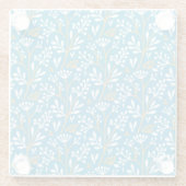 Seamless Floral Pattern: White and Gold on Blue ガラスコースター (裏面)