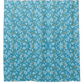 Seamless Floral Pattern: White and Gold on Blue シャワーカーテン (正面)