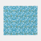 Seamless Floral Pattern: White and Gold on Blue フリースブランケット (正面(横))