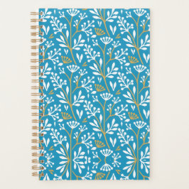 Seamless Floral Pattern: White and Gold on Blue プランナー手帳