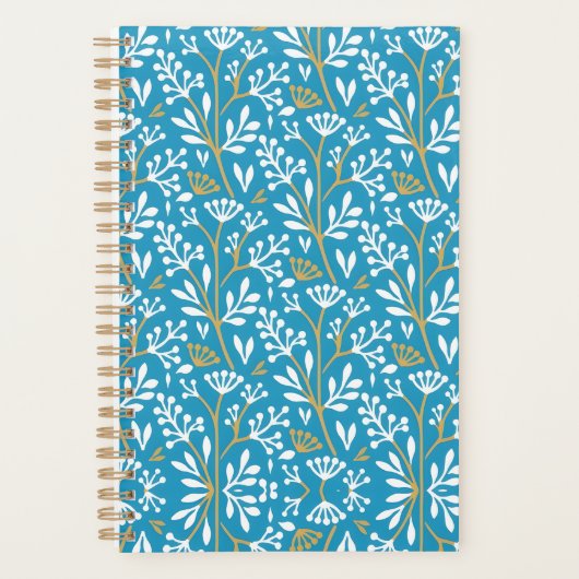 Seamless Floral Pattern: White and Gold on Blue プランナー手帳 (正面)