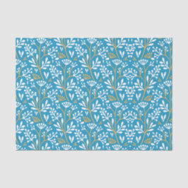 Seamless Floral Pattern: White and Gold on Blue 薄葉紙