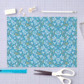 Seamless Floral Pattern: White and Gold on Blue 薄葉紙 (クラフト)