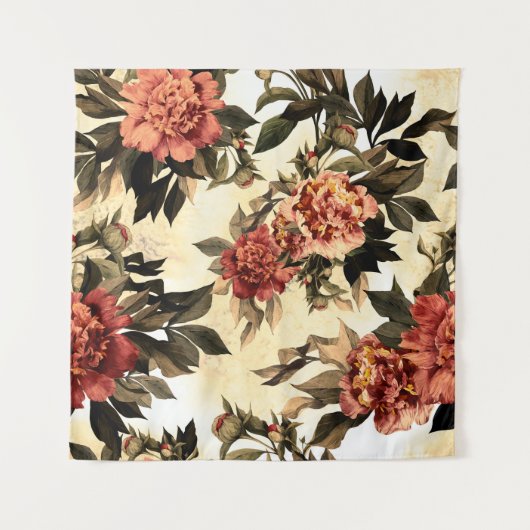 Seamless floral pattern with red and orange roses  タペストリー (正面)