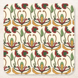 Seamless floral pattern with red and yellow  スクエアペーパーコースター