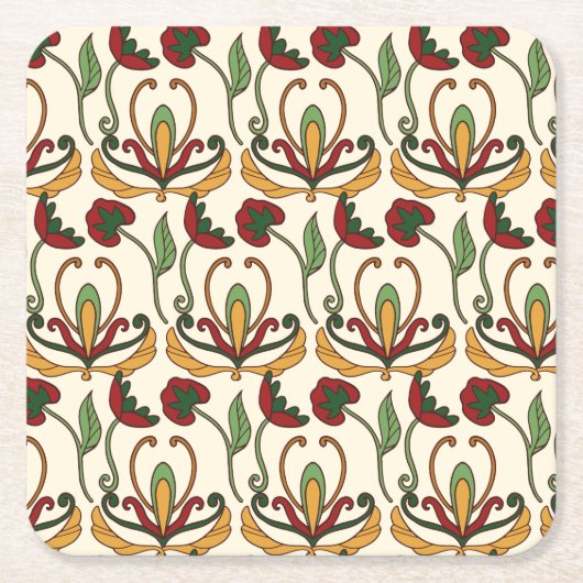 Seamless floral pattern with red and yellow  スクエアペーパーコースター (正面)