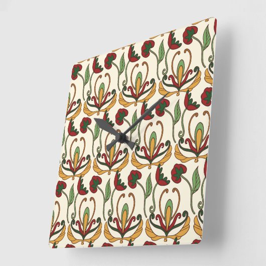 Seamless floral pattern with red and yellow  スクエア壁時計 (傾斜)