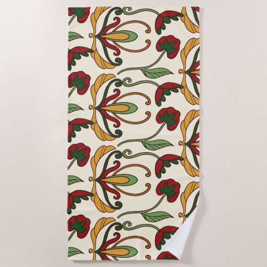 Seamless floral pattern with red and yellow  ビーチタオル (正面)