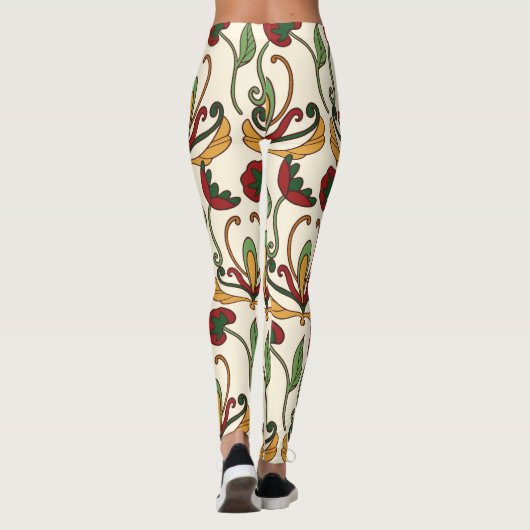 Seamless floral pattern with red and yellow  レギンス (裏面)