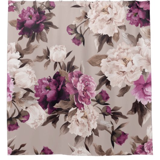 Seamless floral pattern with roses on light backgr シャワーカーテン (正面)