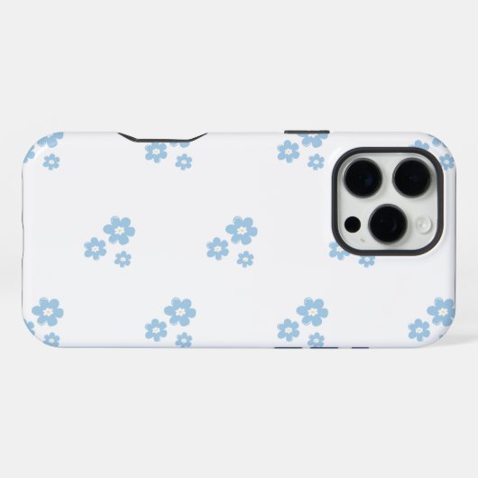 Seamless Floral Pattern with Small Blue Flowers iPhoneケース (裏面横)