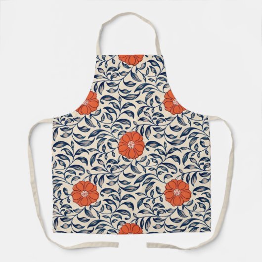 Seamless floral pattern with vibrant orange flower エプロン (正面)