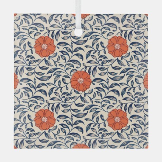 Seamless floral pattern with vibrant orange flower ガラスオーナメント (正面)