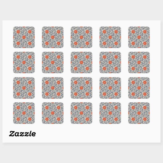Seamless floral pattern with vibrant orange flower スクエアシール (シート)