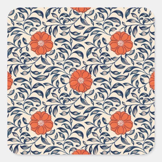 Seamless floral pattern with vibrant orange flower スクエアシール (正面)