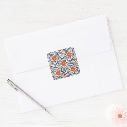 Seamless floral pattern with vibrant orange flower スクエアシール (封筒)