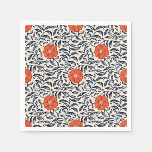 Seamless floral pattern with vibrant orange flower スタンダードカクテルナプキン (正面)