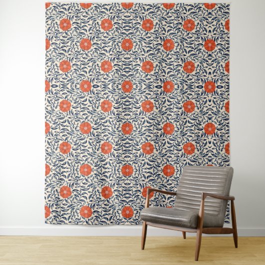 Seamless floral pattern with vibrant orange flower タペストリー (インサイチュ)
