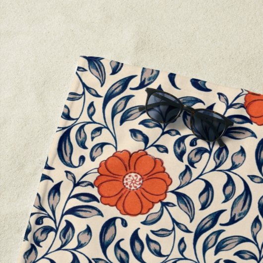 Seamless floral pattern with vibrant orange flower ビーチタオル (インサイチュ)