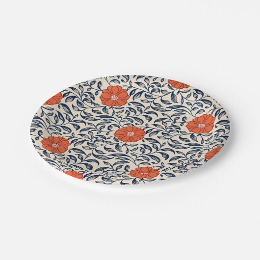 Seamless floral pattern with vibrant orange flower ペーパープレート (アングル)