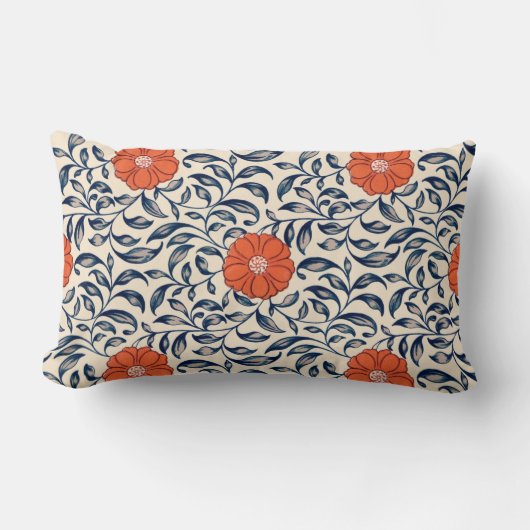 Seamless floral pattern with vibrant orange flower ランバークッション (正面)
