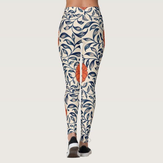 Seamless floral pattern with vibrant orange flower レギンス (裏面)