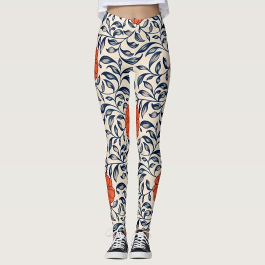 Seamless floral pattern with vibrant orange flower レギンス (正面)